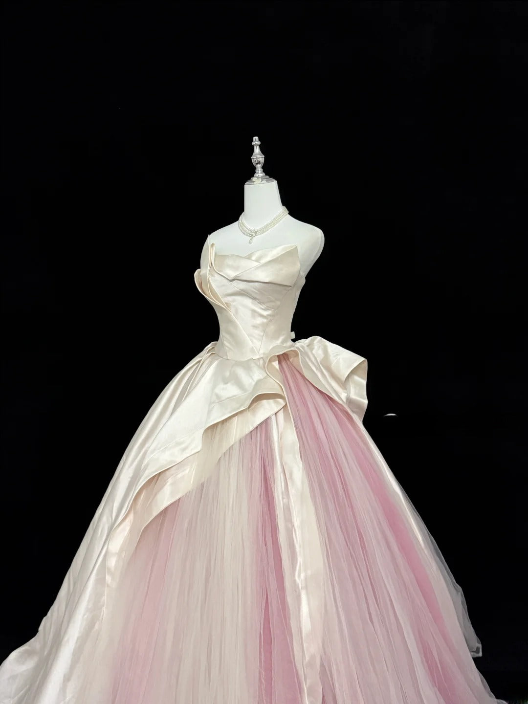 Sweety Prom Dresses Ball Gown Pink Strapless Sleeveless Floor Length Tulle Evening Long Formal Dress RB7381
