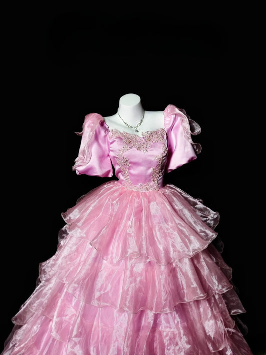 Pretty Ball Gown Square Neck Pink WIth Half Sleeve Moda 2000 Quince Dress Long 15 Quinceanera Dresses Ideas Formal Outfit RB6360