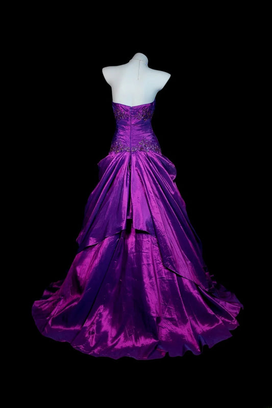 Lila Abendkleid Meerjungfrau trägerlos Satin Spitze schlicht bodenlang festliches Partykleid RB9818