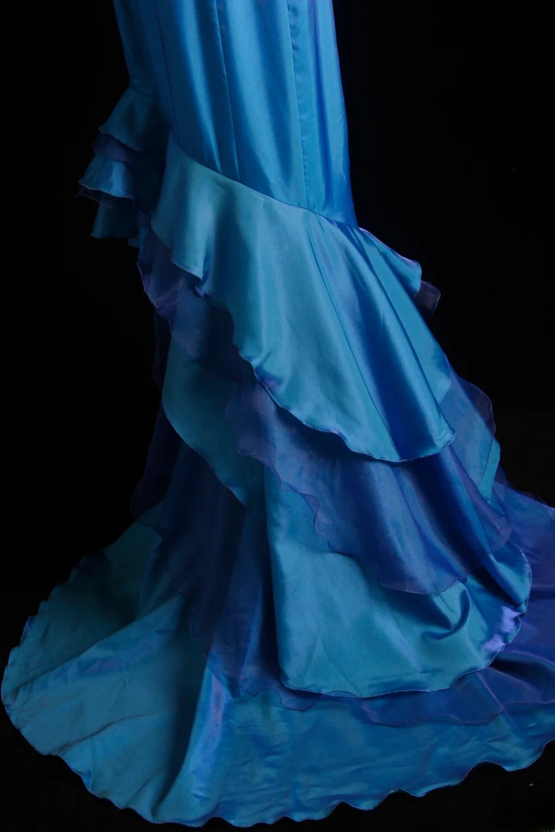 Robe de bal vintage années 90, sirène, bretelles spaghetti, longue robe de soirée en mousseline bleue, référence AS013