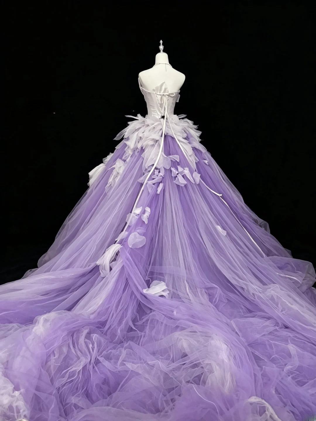 Sweety Prom Dresses Ball Gown Lilac Strapless With Ruffled Tulle Evening Long Formal Dress RB7387