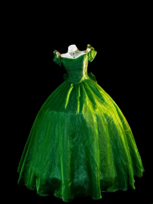 Prinzessinnen Ballkleid Dunkelgrün mit Rosa Blumen Lange Sweet 16 Kleider Quinceanera Kleid RB3357