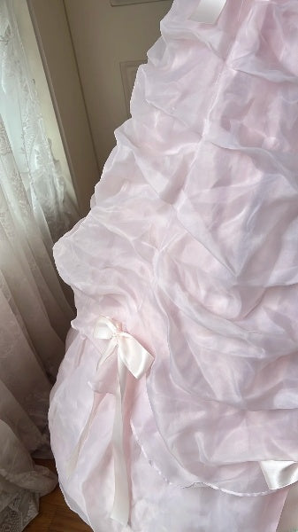 Quinceañera-Ballkleid für den 15. Geburtstag, Spaghettiträger, Rosa mit gerafften Falten, langes Festkleid RC0390