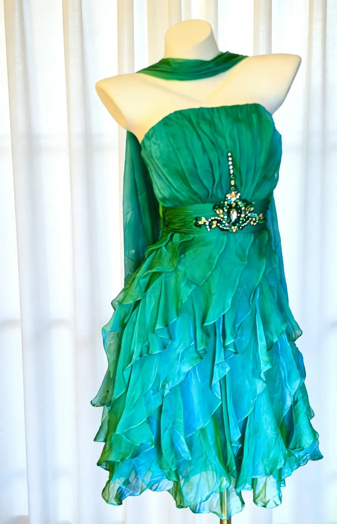 Vintage A Line Strapless Green Chiffon Hoco Gowns Short 18th Birthday – RubyFashionDress