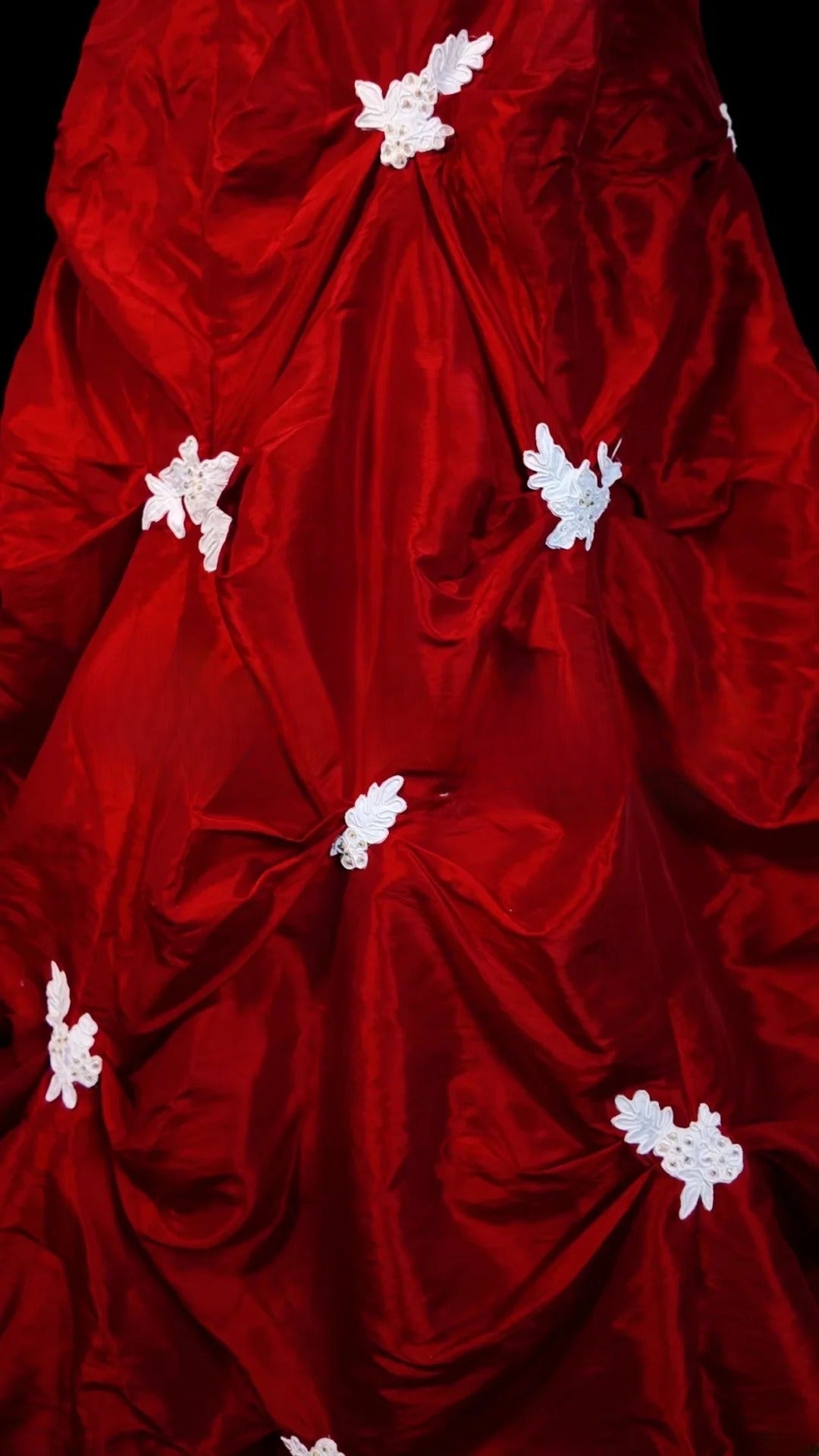 Red Prom Dress Ball Gown Strapless Lace Satin Modest Floor Length Formal Party Gown RB9828