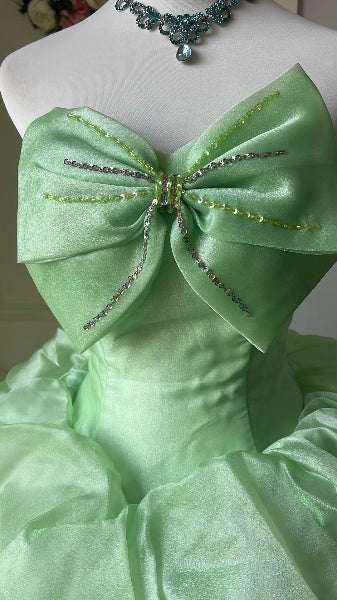 Sweet 16 Kleid, lang, herzförmiger Ausschnitt, mintgrün, Organza, bodenlanges Ballkleid, Sweet Sixteen Geburtstagskleid RC0394