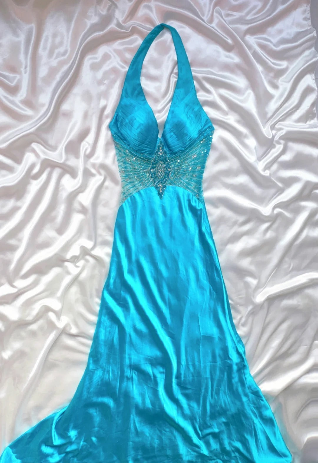Vintage Mermaid Halter Blue Satin Sleeveless Long Prom Dresses High School Senior Graduation Dance Evening Outfits AS025