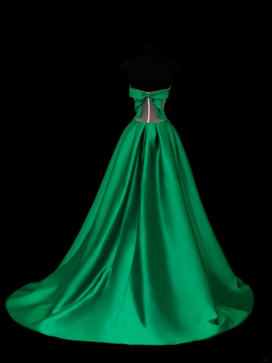 Robe de bal sobre et élégante, sans bretelles, en satin vert, style sophistiqué, robe de soirée longue et raffinée SA025