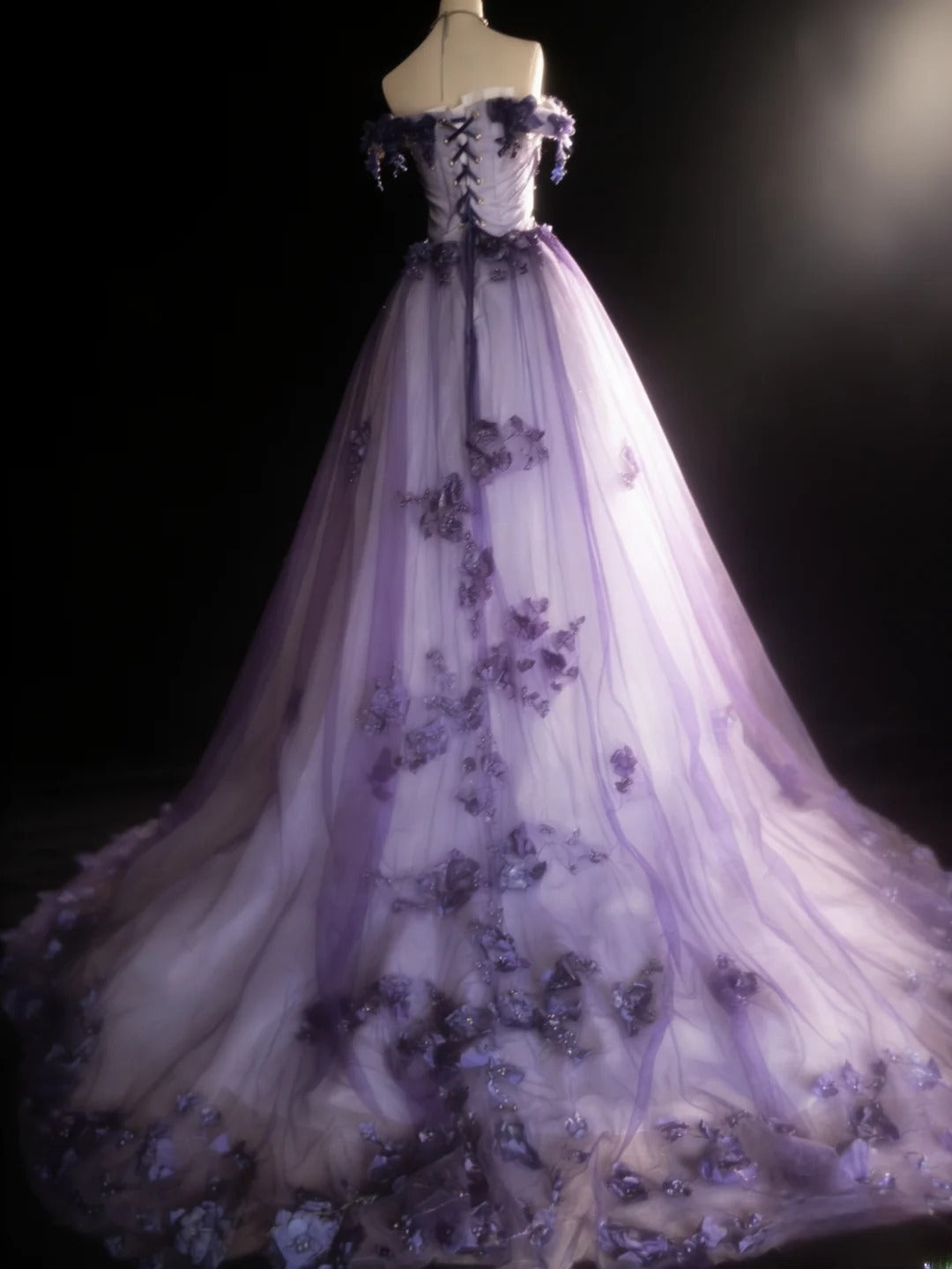 Robe de bal vintage épaules dénudées en tulle lilas, longue, pour quinceañera, tenue d'anniversaire Sweet 15/16 AS031