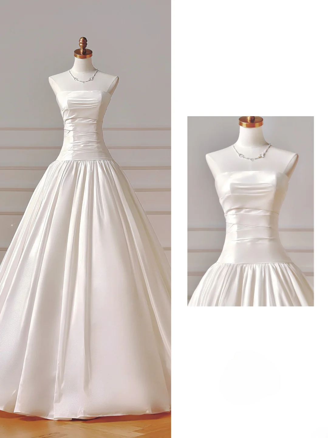 Robe de mariée simple, robe de bal bustier en satin, taille basse, plissée, style robe de mariée longue cintrée pour les mariées AQ034