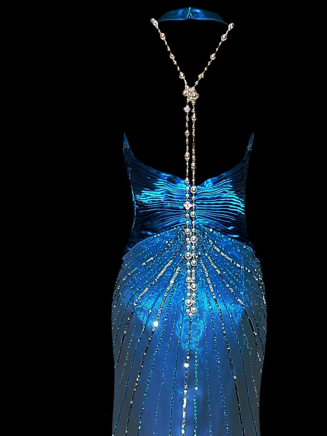 Modest Mermaid V Neck Ombre White Blue With Slit Beads Sleeveless Long Prom Dresses High School Senior Graduation Dance Party Outfits AS040