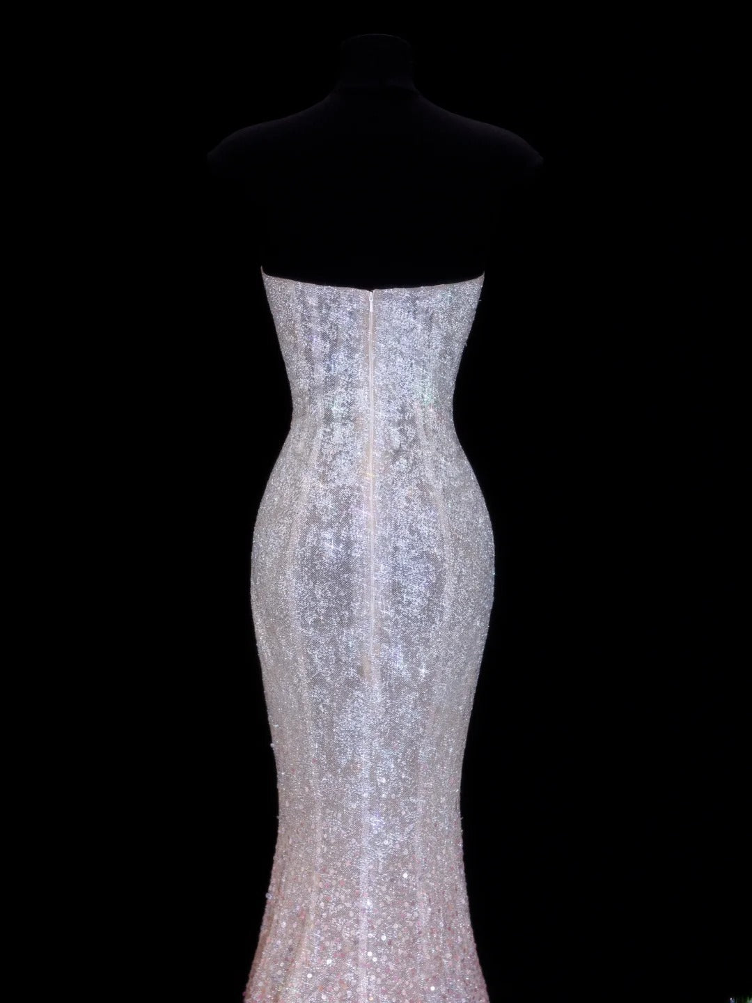 Preiswertes, paillettenbesetztes, trägerloses Meerjungfrauenkleid im Stil der 1950er Jahre mit rosa Ombré-Pailletten und Perlen – ein beeindruckendes langes Ballkleid oder Abendkleid SA041