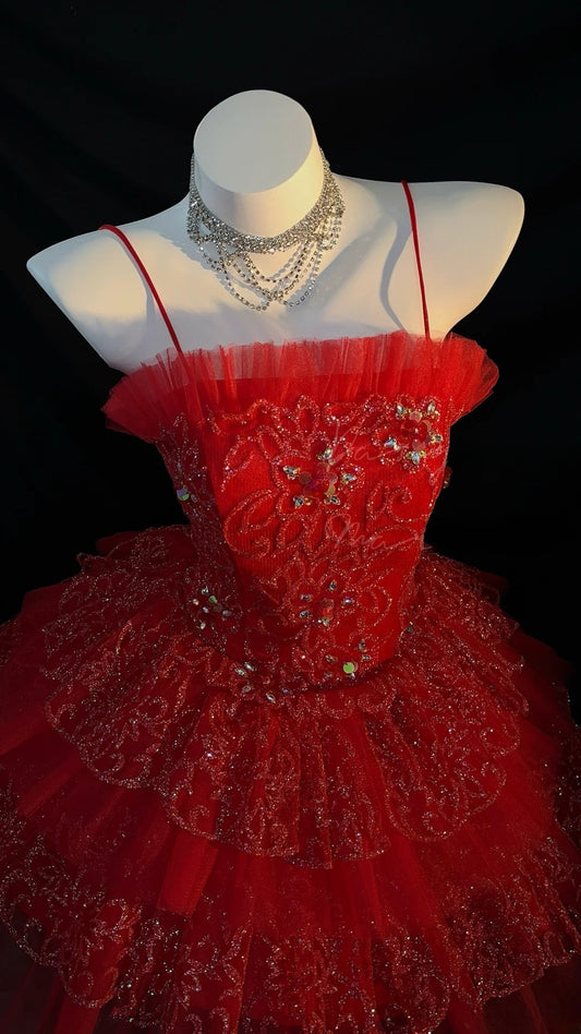Pretty Ball Gown Spaghetti Strap Red Tulle Mini Graduation Dresses Short With Ruffled Inspo Senior Homecoming Outfits RB3446