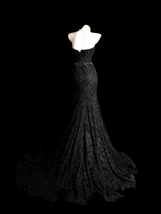 Black Prom Dress Inspo Mermaid Sweetheart Lace Modest Long Formal Party Gown RB9850
