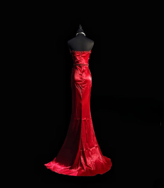 Vintage Mermaid Sweetheart Red Long Prom Dress With Flowers Formal Dress Party Dresses RB6944