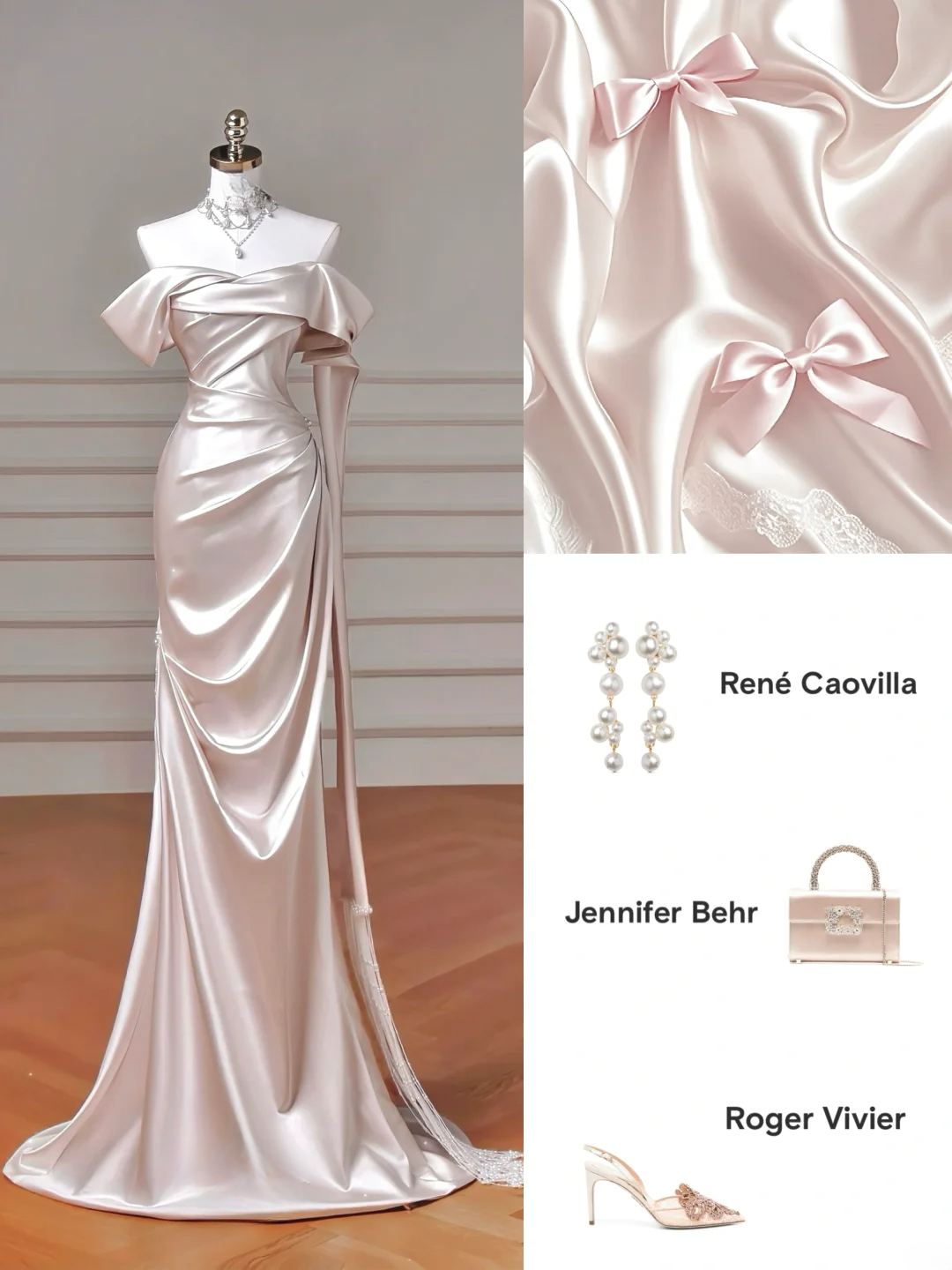 Zeitloses Brautkleid im Meerjungfrauenstil, schulterfrei, hellrosa, plissiert, aus Satin, mit Korsett, figurbetont, AQ055