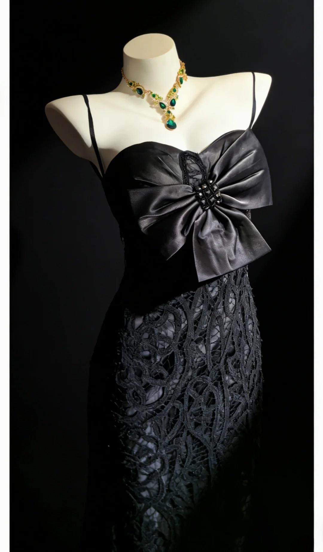 Robe de bal longue sirène rétro années 1950, bretelles spaghetti, bleu marine, corsage en dentelle, AS059