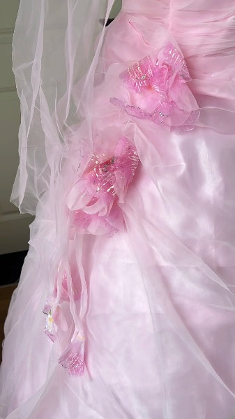 Prinzessinnen-Brautkleid Ballkleid trägerlos Rosa mit 3D-Blumen Hochzeitskleid für den großen Tag RC0430