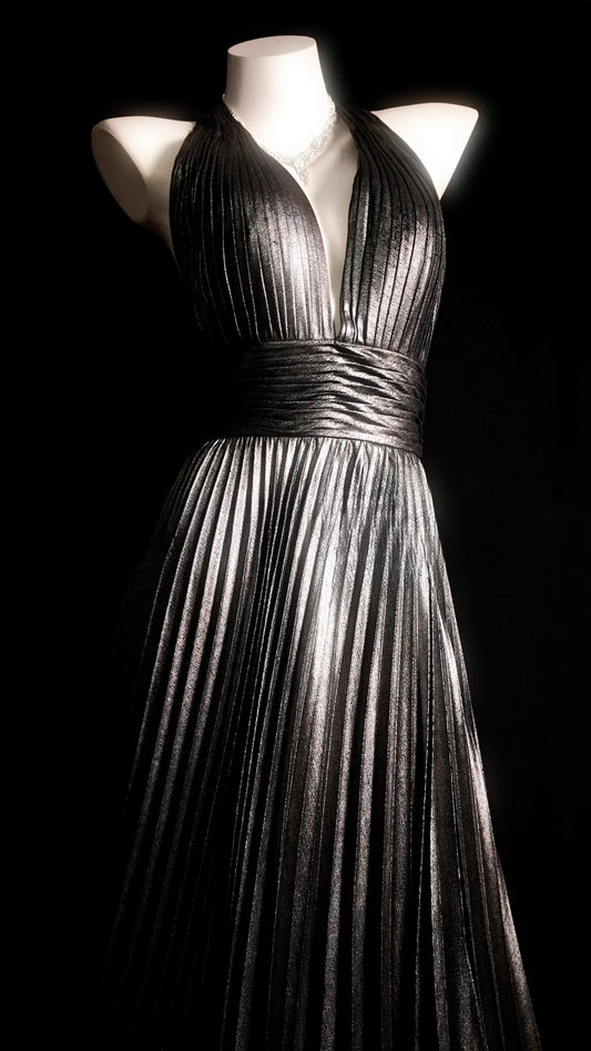 Graues Abendkleid Inspo A-Linie Neckholder Rückenfrei Dezent Langes formelles Festkleid RB9863