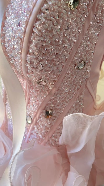 Dream Sweet 16 Dresses Long Strapless Pink With Beading Tiered Ball Gown Sweet Sixteen Party Birthday Gown RC0435