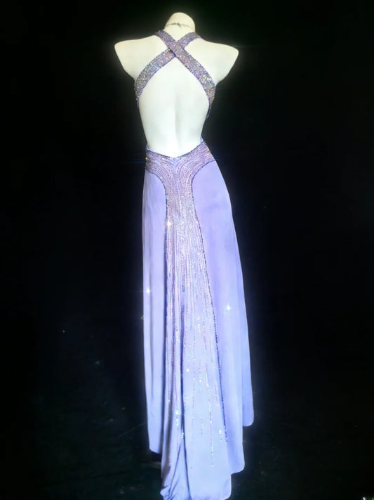 Retro 1950s Mermaid Halter Lilac With Beaded Bodice For Women Long Prom Dress Birthday Gowns AS066
