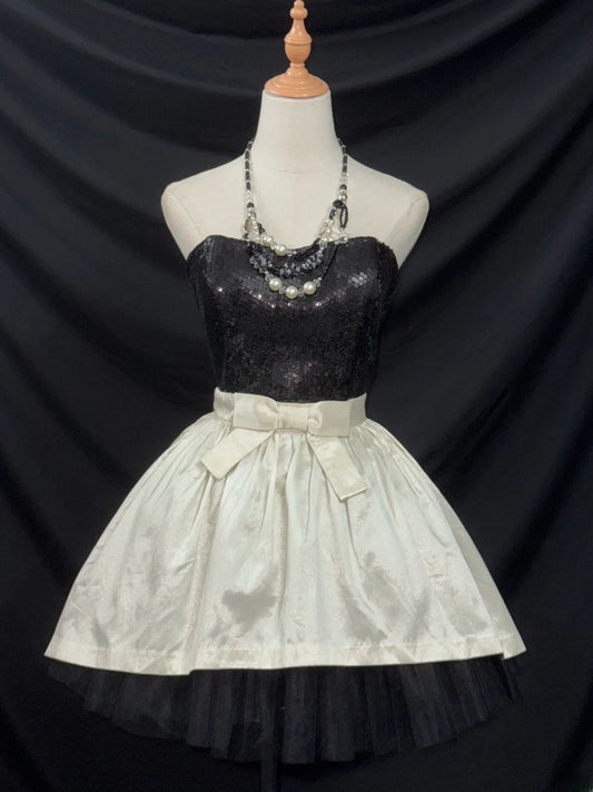 Elegantes Ballkleid Trägerlos Schwarz Pailletten Partykleid Kurz Mini 18. Geburtstag Kleider Hoco Outfits RB3465
