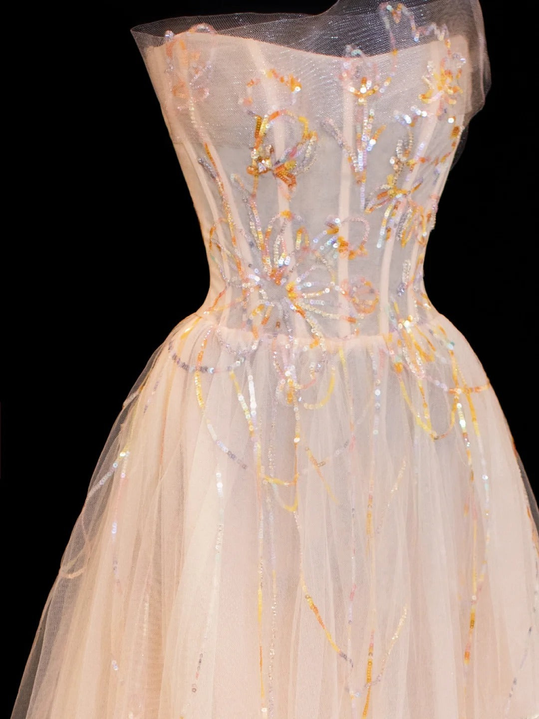 Ball Gowns Prom Dress Aesthetic Strapless Champagne With Lace Style Impress Long Prom Dresses Party Formal Gowns SA072