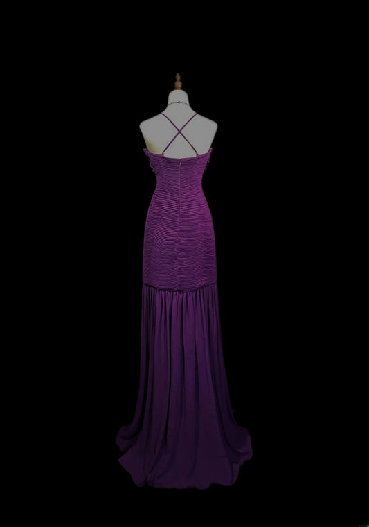 Vintage 80s Prom Dresses Mermaid Spaghetti Strap Purple Chiffon With Ruffled Long Evening Dress Formal Outfits RB5882