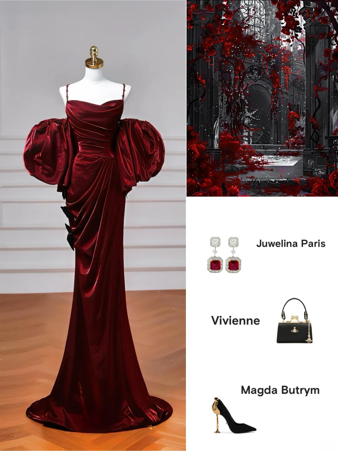 Robe de bal longue bordeaux à fines bretelles et manches courtes, style sirène, élégante, idéale pour les soirées dansantes et les fêtes (AQ077)