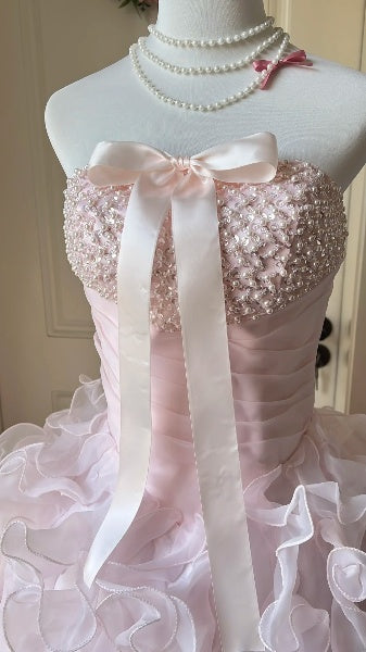 Dream Sweet 16 Dresses Long Strapless Pink With Tiered Ball Gown Sweet Sixteen Party Birthday Gown RC0449