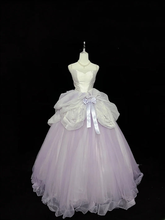 Cute Ball Gown Spaghetti Straps Lilac Tulle With Flowers Quince Dress Voluminous Sweet 16 Sweet Sixteen Outfits Vestido de 15 RB7451