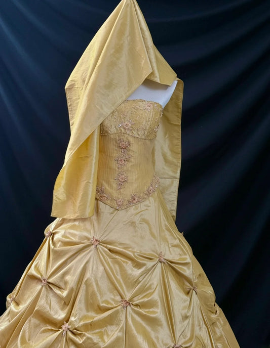 Prinzessin Ballkleid Trägerlos Gelb Ärmellos Mit Perlen Lang Quinceanera Kleid vestido de 15 de cenicienta RB3478
