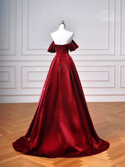 Elegantes Ballkleid, schulterfrei, burgunderrot, lang, formell, festlich, für Abschlussball, Abendveranstaltung, Dinnerpartys, AQ093