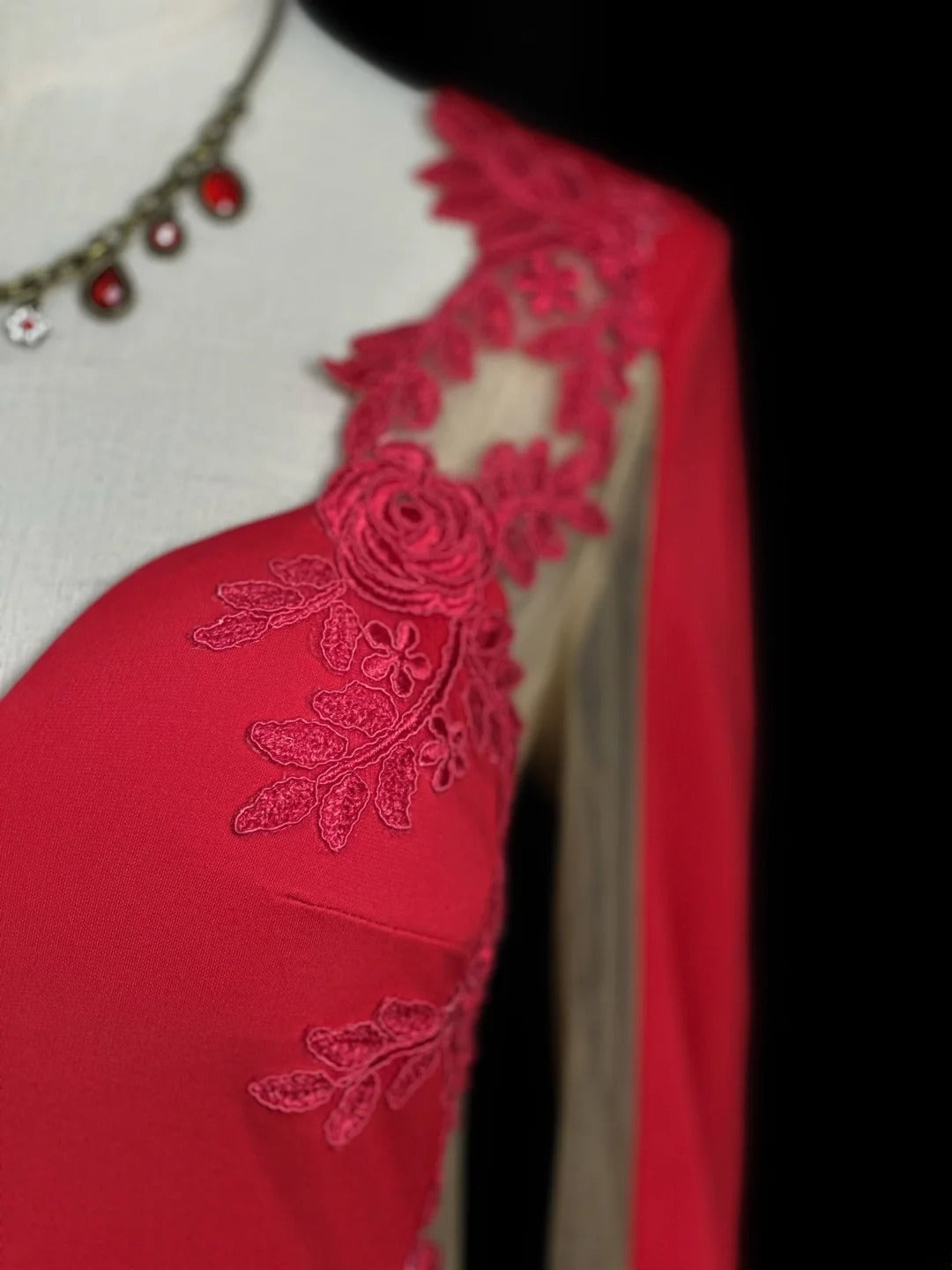 Vintage 60s Prom Dresses Mermaid Sweetheart Red With Lace Long Sleeves Prom Evening Dress Formal Outfits RB5900