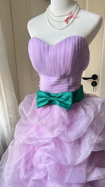 Dezentes langes Sweet-16-Kleid mit herzförmigem Ausschnitt, fliederfarbenes Tüll-Ballkleid, Outfit für die Sweet-Sixteen-Geburtstagsparty RC0463