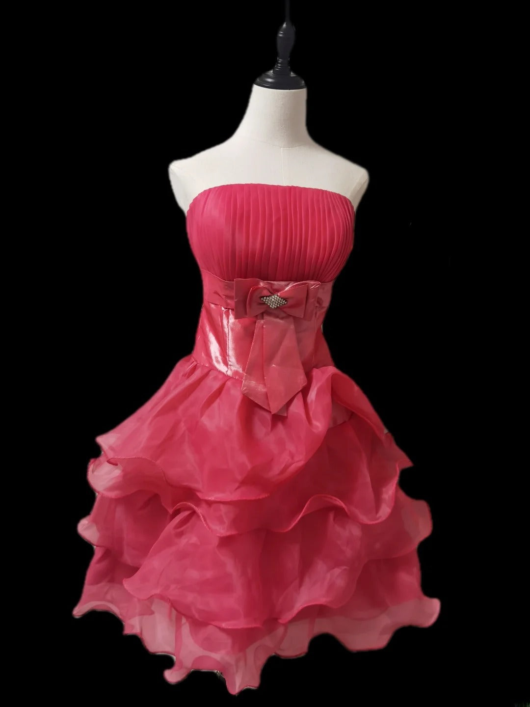 Vintage Ball Gown Strapless Hot Pink Organza Hoco Gowns Short 16th Birthday Dress Homecoming Dresses Cocktail Gown AS096