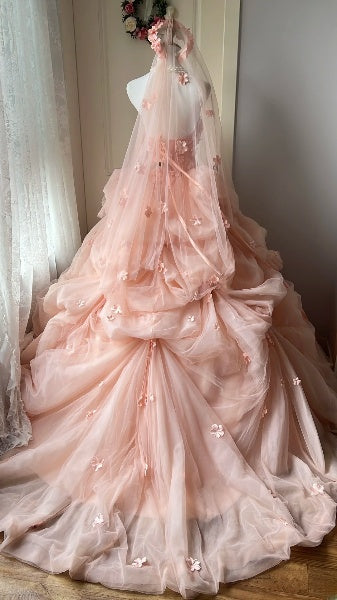 Dezente, lange, trägerlose Ballkleider zum 16. Geburtstag, rosa Tüll-Abendkleid, Party-Outfit zum Sweet Sixteen, RC0466