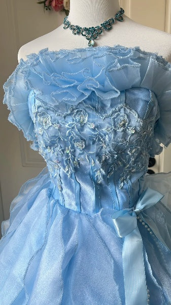 Dezentes, langes blaues Chiffonkleid für den 16. Geburtstag mit gestuften Lagen, Ballkleid für die Sweet-Sixteen-Party, RC0470