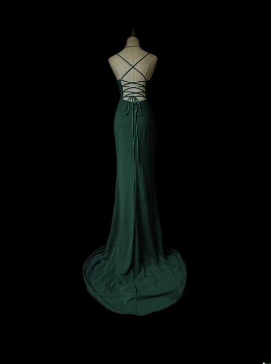 Vintage 80s Prom Dresses Mermaid Spaghetti Strap Dark Green With Backless Beaded Long Evening Dress Formal Outfits RB5909