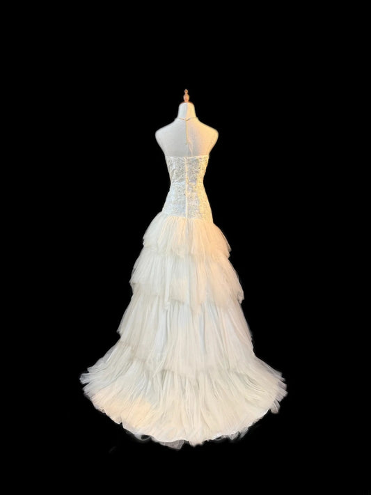 Weiße Abschlussballkleider Meerjungfrau Sweetheart Tüll Ärmellos Für Damen Lange Abendgarderobe Formelle Outfits RB3569