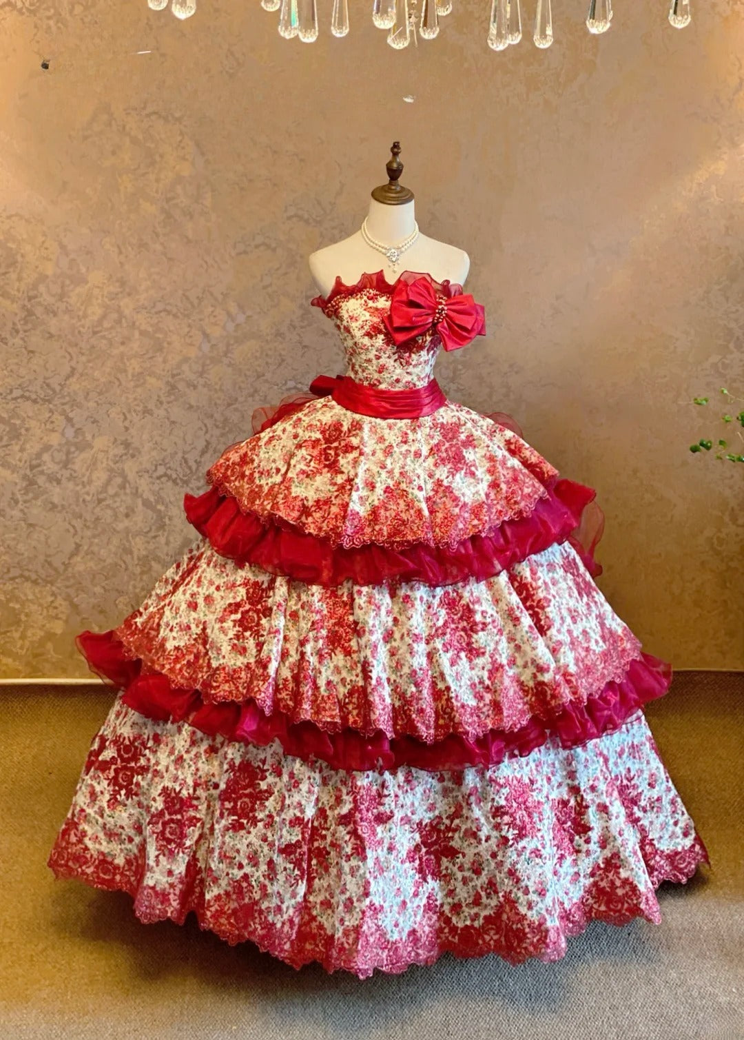 Quinceanera Dress Floral Pink Floor Length Ball Gown Strapless Sweet 15 15th Birthday Gown RB9076