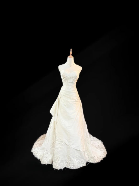 Vintage Style Mermaid Sweetheart 1950s Satin White With Ruffled Brides Gown Bridal Dress Long Wedding Dresses RB5783