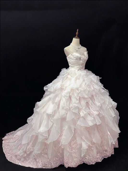 Prinzessinnen-Ballkleid mit herzförmigem Ausschnitt in Pink, applizierten Stufenlagen, Quinceanera-Kleid, voluminöses Sweet-16-Outfit, Vestido de 15, RB7480