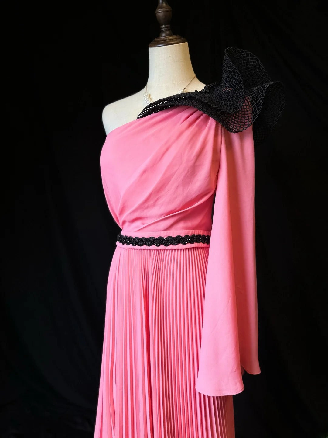 Vintage 70s Prom Dresses A line One Shoulder Pink Chiffon With Slit Long Party Dress Formal Outfits RB5928