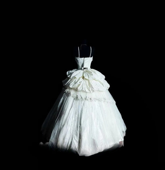 Cute Ball Gown Spaghetti Straps White Tulle Long Quinceañera Dress Moda 2000 15 Quinceanera Dresses Ideas Sweet 16 Outfit RB7103
