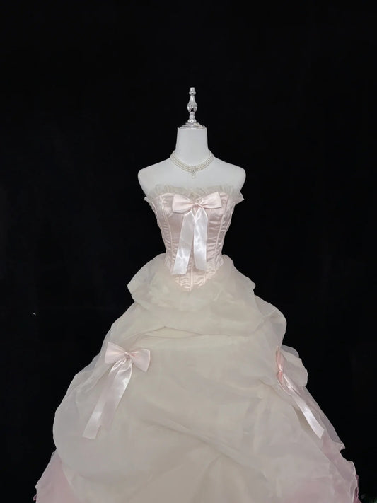 Prinzessinnen-Ballkleid trägerlos Rosa mit Schleife Quinceanera-Kleid voluminös Sweet 16 Outfit Vestido de 15 RB7490