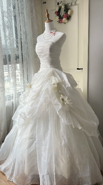 Modest Sweet 16 Dress Long Strapless White Tulle With 3D Flowers Ball Gown Sweet Sixteen Party Birthday Dresses RC0487