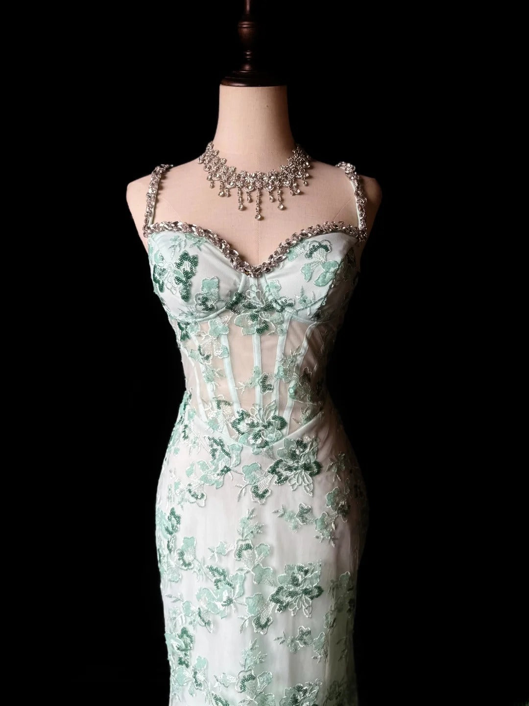 Modest Prom Dresses Mermaid Spaghetti Strap Mint Green With Beading Lace Long Party Dress Formal Outfits RB5933