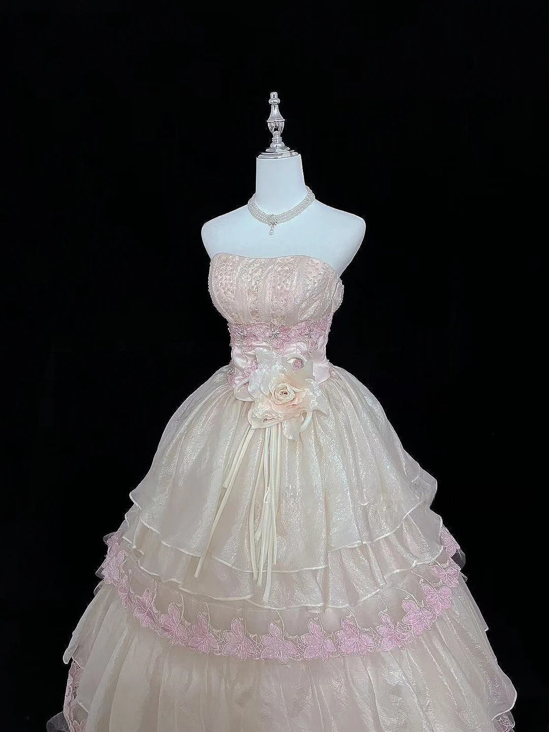 Princess Ball Gown Strapless Pink With Appliques Quince Dress Voluminous Sweet 16 Sweet Sixteen Outfits Vestido de 15 RB7495
