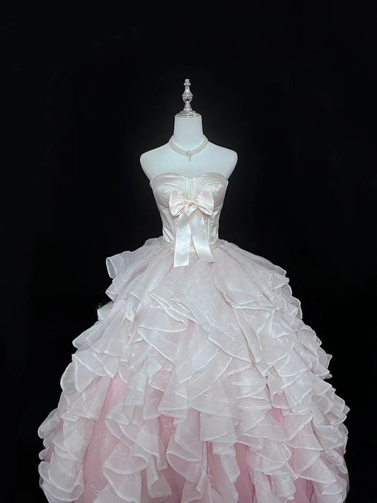 Prinzessinnen-Ballkleid trägerlos Rosa mit gestuften Lagen Quince-Kleid voluminös Sweet 16 Sweet Sixteen Outfits Vestido de 15 RB7496